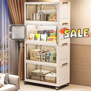 2/3/4/5 layers of foldable storage cabinets with sliding doors large capacity stackable storage boxes multi-purpose clothing and snack storage boxes 收纳置物柜
