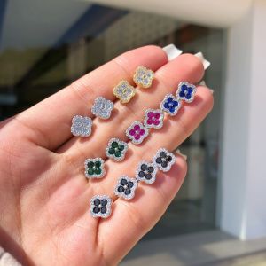 ต่างหูทรงสี่เหลี่ยมแบบหรูหราสำหรับผู้หญิง ประดับด้วยเพชรสังเคราะห์สีฟ้า/ขาว ดีไซน์เรียบง่ายและสง่างาม