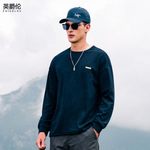 Enjeolon Heavyweight Retro Tie Dye Long Sleeve Mens T-Shirt Loose Fit Shoulder Drop Autumn Winter New Style Casual Cotton Tee