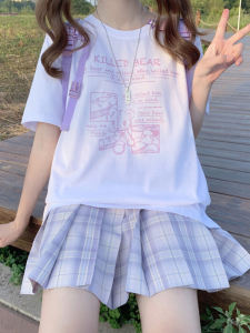 Summer New Arrival Japanese Style Original Cute Dark Cartoon Sweet Round Neck Pure Cotton Short Sleeve T-shirt