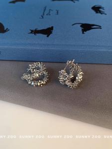 Sunny Zoo Silver Metal Sparkling Earrings: Korean Style Geometric Pattern Women's Fashion Jewelry - Subtle Artistic Sensation