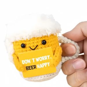Funny Crochet Emotional Support Coffee Doll With Card Desktop Ornament Handmade Knitted Coffee home Ornament birthday Party Gift