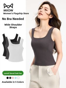 Miiow | Slim Fit Womens Tank Top With Chest Pad Square Collar Underwear Summer New Style MiiOW Cat Person Cotton Lycra Blend Base Shirt