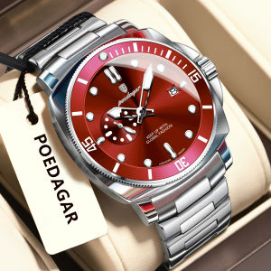 POEDAGAR Luxury Trendy Men Watch Waterproof Luminous Date Stainless Steel Male Watch Quartz Business Sports Mens Watches Reloj