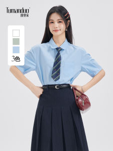 Tumando Blue Casual Shirt Womens Short Sleeve Summer New Style Commute Interview Casual Top Cotton Blend Straight Cut