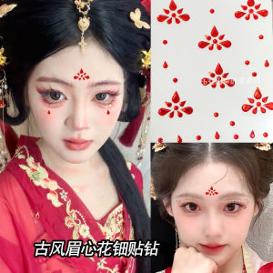 Red Brow Heart Flower Tiara Rhinestone Face Sticker Hanfu Makeup Photography Stage Performance 3D Facial Forehead Decal