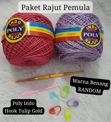 Paket Rajut Pemula lengkap terdiri dr benang hakpen penanda rajut jarum untuk finishing rajutan