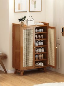 ZHUSHANXIA | Large Capacity Multi-layer Woven Wood Shoe Rack