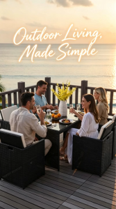 👍Outdoor Furniture 1+2+2/1+4(Free🚚🔨)S799 Long Table&2Stool&2Chairs Table&4Chairs with Cushions