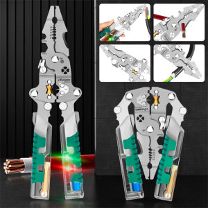 Kìm Tuốt Dây Đa Chức Năng Có Thể Gập Lại Kiểm Tra Điện Áp Cắt Cáp Công Cụ Uốn Tóc Cho Thợ Điện Thép Carbon