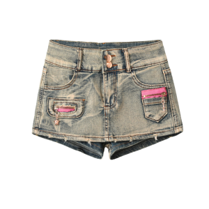 Low Waist Denim Mini Skirt Retro American Y2K Slimming A-Line Wrap Body Spring Summer New Style Elastic Cool Feeling Womens Jeans Skirt