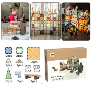 Colorful Window Magnetic Tiles Childrens Educational Toys Assembly Picture Building Blocks Boys Girls Strong Magnet 100 Pieces Birthday Gift