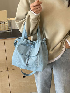 Túi Đeo Vai Vải Canvas Phong Cách Hàn Quốc Mùa Hè Mới Túi Đeo Chéo Đi Làm Túi Đeo Vai Mềm Có Dây Rút Túi Đeo Tay Hình Thùng