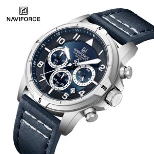 Naviforce | NAVIFORCE Male Casual Fashion Watches for Man Quartz Chronograph Luminous Hands 24 Hours Leather Strap Wristwatches Reloj Hombre