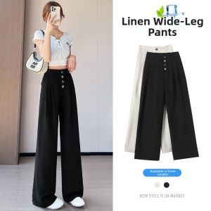 La Chapelle | Summer Womens Lyocell Linen Tencel Suit Pants Thin Single Button Drape Straight Leg