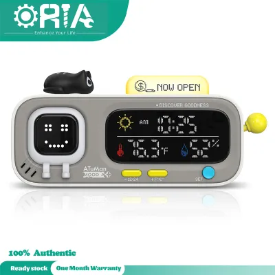 ORIA Smart Digital Clock with Drink Water/Exercise Reminder Accurate Room Temperature Humidity Gauge with Sun/Moon Display Battery Powered and USB Charging Desktop Cute Decorative for Living Room Bedroom Study Room Bedside Office Travel
