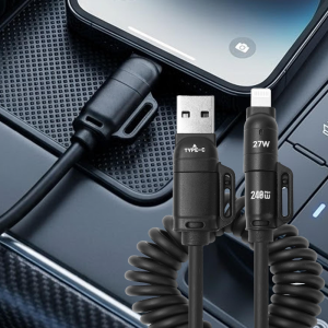 120W Fast Charging Retractable Coiled Charging Cables / Type-C To USB-C & USB-A To Type-C Dual Option Design / High Speed Quick Charge Cord Compatible with Most USB-C Devices for Car Use