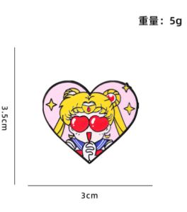 Bandai | Sailor Moon Heart Shape Enamel Pins Cartoon Brooch Metal Badges 4 Pcs for Backpack Clothing Jewelry Holiday Gift Creativity
