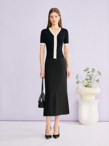 Slimming Elegant Fashion Color-block V-neck Texture Knitwear