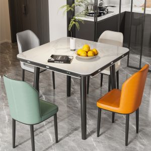 Expandable Square to round Folding Table Rock Plate Material Nordic Style Support Induction Cooker Function Square Dining Table