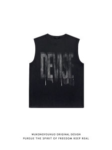 WUKONGYOUHUO | American Letter Print Washed Sleeveless Vintage All-match Couple Vest