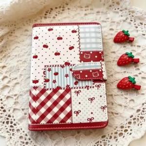 Sổ Tay A6 Gingham Cherry Dễ Thương - Sổ Còng 6 Vòng Phong Cách Hàn Quốc Sổ Tay Rời Sổ Kế Hoạch Di Động Quà Tặng Văn Phòng Phẩm Tự Làm
