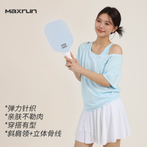 Maxrun Shoulder Bared Sportswear Loose Fit Thin Short Sleeve Yoga Fitness Casual Womens T-shirt Breathable Moisture Wicking Elastic