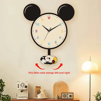 HENGSHENGSHI | Creative Mickey-themed Wall Clock With Swinging Calendar Quartz No Drilling