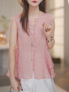 Shalldoer | French Fashion Chic Sleeveless Womens Shirt Summer New Korean Style Unique Special Top Casual Loose Fit Button Design V-neck