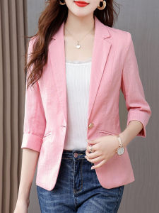 Áo Khoác Vest Ngắn Tay Màu Hồng Mỏng Mùa Hè Cho Nữ Áo Sơ Mi Vest Phong Cách Công Sở Cổ Tròn Một Nút Dáng Ôm Vừa Vặn