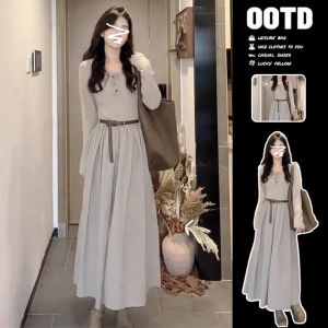 Fancy Autumn Long Sleeve Dress Womens Clothing 2024 New Arrival Elegant Korean Style Inner Matching Overcoat Wear Long Dress