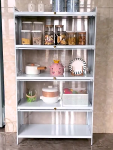 ตู้เก็บของ ตู้กับข้าว ครัวตู้กับข้าวพร้อมประตูตู้ ดีไซน์กันฝุ่น ชั้นวางของในครัว  กันน้ำ สนิม