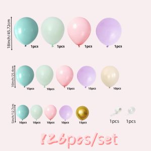 126-Piece Balloon Garland Arch Set Including Ice Silk Haze Blue Pink Vintage Sand White Maca Purple and Metallic Gold Balloons Suitable for Birthday Parties Baby Showers Holiday Decorations Friend Gatherings and Store Openings.
