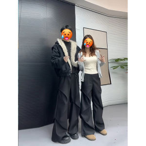 Black Casual Mens West Pants Spring Lazy Style High-End Feeling Floor-Length Trousers Design Sense Pleated Long Pants