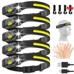 USB Rechargeable LED Sensor Headlamp COB Headlight Head Torch Work Light Waterproof Headlamp for Fishing Camping Lantern