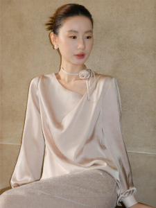 XXNING | Áo Sơ Mi In Hoa Hồng Chất Liệu Satin Sang Trọng