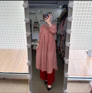SET TUNIK MILOVA GARIS TERBARU SET LONG VIRAL SETELAN DRESS DAN KULOT TERLARIS SET OOTD MUSLIMAH KEKINIAN