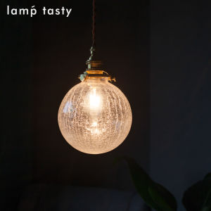 Japanese Style Retro Handmade Copper Glass Crack Pattern Chandelier for Entrance Energy Saving LED Light Source with 1-5 Meters Irradiated Area