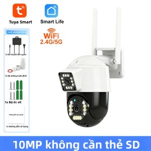 Camera IP Tuya 10MP HD Hai Ống Kính WiFi 5G PTZ Ngoài Trời Chống Nước Màn Hình Kép An Ninh Gia Đình Tầm Nhìn Ban Đêm Màu Sắc