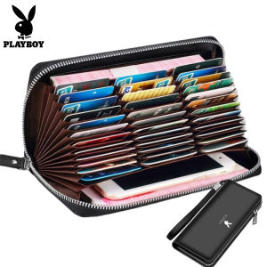 Playboy leather 36 or 12 card pocket wallet mens zipper coin purse long wallet mens passport case long wallet anti-RFID card holder wallet men