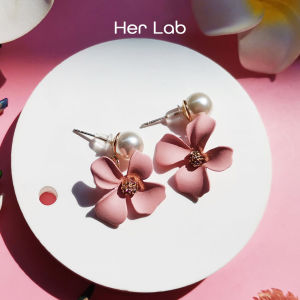 Her Lab Jewelry | Diamond Handmade Stainless Steel Gold Plated Flower Stud Earrings Free Jewelry Box Minimalist design flower shape Korean sweet lady flower curved ear clip earrings temperament zircon stud earrings Promo sale Foundation Safeguard