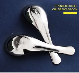 Food Grade 316 Stainless Steel Childrens Spoon Special Soup Spoon Flat Bottom Eating Small Spoon Household Baby Spoon