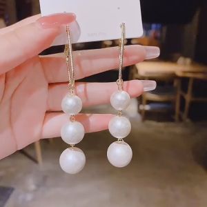 Khuyên Tai Bông Tai Trang Sức Phụ Kiện Nữ Chuỗi Ngọc Trai Dáng Dài Kiểu Gài Chắc Chắn Thời Trang Hàn Quốc Cao Cấp Hiện Đại Sang Trọng Kim Bạc S925 KT-173