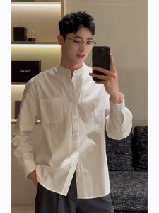Advanced Sensation White Pure Cotton Mandarin Collar Shoulder Fit Shirt