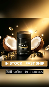 Plant-Based D3+K2 Supplement with Gold Ratio Coconut Oil Formula for Enhanced Calcium Absorption and Bone Health.