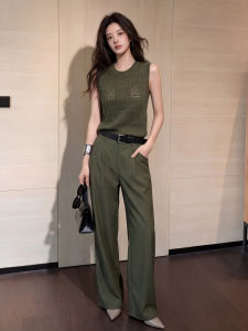 DANTING | Vintage Style Hollow-out Knitted Sweater and Trousers Suit