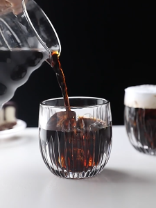 Ins Style Retro Glass Cup Flame Pattern Vertical Ice Coffee Cup Whiskey Glass