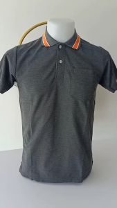 เสื้อโปโลสีเทาดำขลิบส้ม ผ้าจุติTK