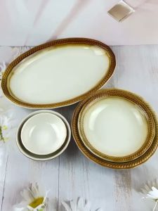 ถ้วย จาน ชาม เซรามิค สีครีมขอบน้ำตาล สไตล์ย้อนยุค