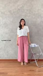 Celana Cargo Kulot Wanita Panjang Cringkel Kantong Highwaist Premium